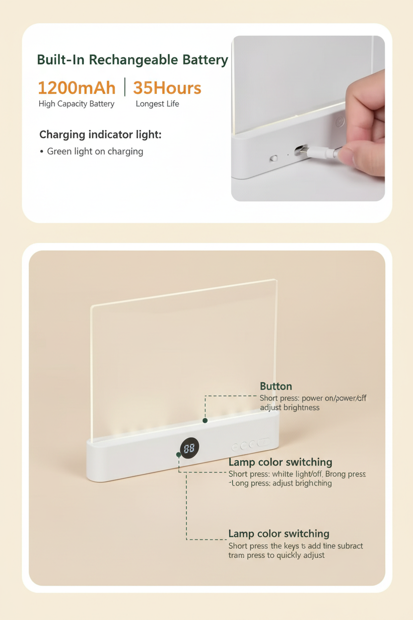 GlowPage USB - Updated Battery & Controls Infographic
